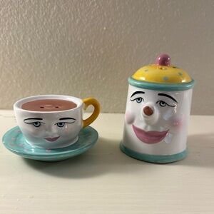 Midcentury Anthropomorphic Coffee Pot & Cup Salt & Pepper Set